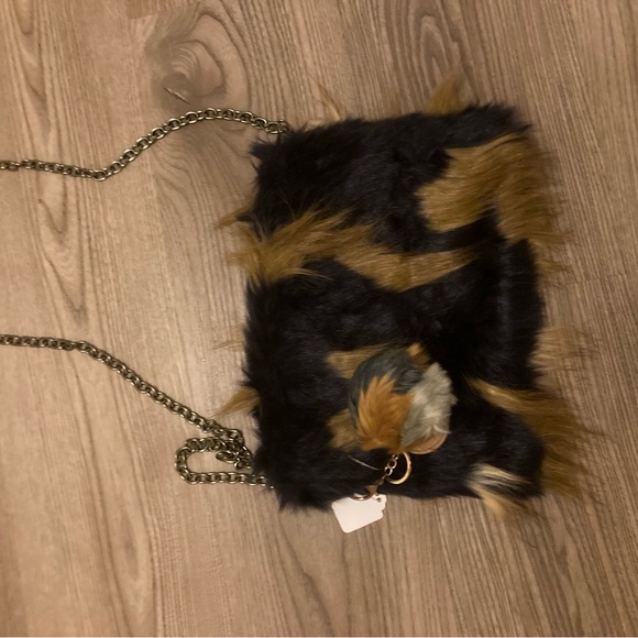 Faux Fur Shoulder Bag - Black and Brown - Picture 3 of 4